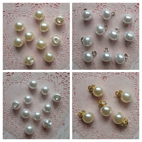 Boutons perles, par 10, 8 ou 5 boutons, boutons blancs, boutons ivoire, robe de mariée, shabby chic, lingerie, mariage, 10 mm de diamètre.