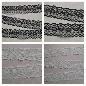 Dentelle blanche, dentelle noire, dentelle fine, dentelle au mètre, dentelle polyester, shabby chic, dentelle, lingerie, 4,00 cm de largeur.