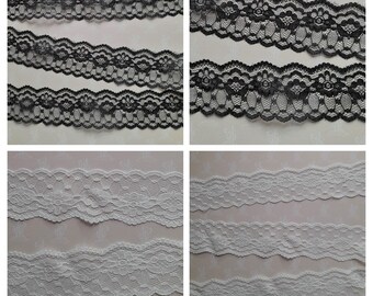 White lace, black lace, fine lace, lace by the meter, polyester lace, shabby chic, lace, lingerie, 4.00 cm wide.