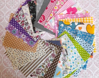 Tissu patchwork, par 25 coupons, carrés en coton, lot de coupons, patchwork, couture, réalisation coussin, sac, pochette, loisirs créatifs.