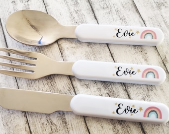 Kids Personalised Cutlery set, any name and design. Includes reusable case!