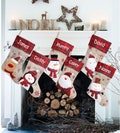 Personalised Christmas stocking embroidered, red tartan buffalo plaid hessian design