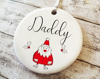 Personalised red Santa bauble, Christmas Ornament with names , Holiday Decor, Christmas Gift Keepsake