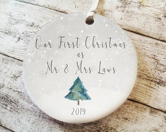 Personalised First Christmas as Mr & Mrs Christmas tree decoration ornament