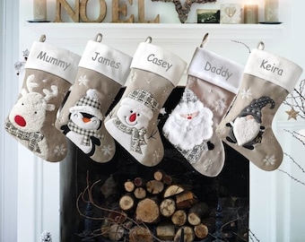 Personalised Christmas stocking embroidered, grey stocking, first christmas, personalised stocking, name stocking, christmas gift