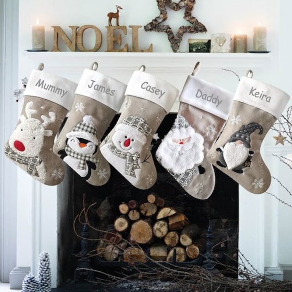 Personalised Christmas stocking embroidered, grey stocking, first christmas, personalised stocking, name stocking, christmas gift