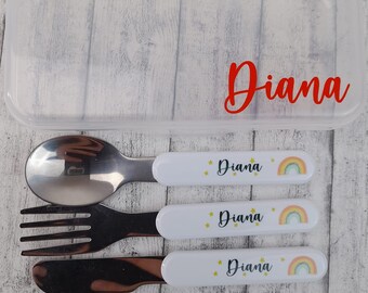 Juego De 3 Cubiertos Personalizados Con Nombre E Inicial De Unicornio