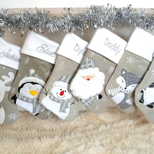 Personalised Christmas stocking embroidered, grey stocking, first christmas, personalised stocking, name stocking, christmas gift, snowflake