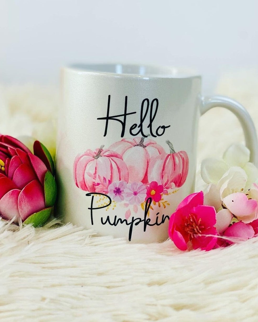 Pink Hello Pumpkin Pearlescent Mug, Fall Vibes, Halloween, Thanks ...
