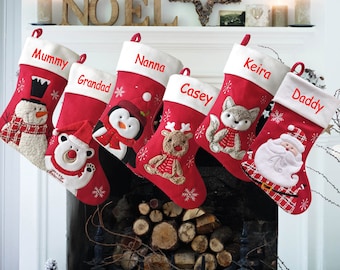 Personalised Christmas stocking embroidered, red stocking, first christmas, name stocking, christmas gift, personalised stocking