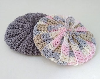 2 tawashis en coton 10 cm gris et rose bayadère