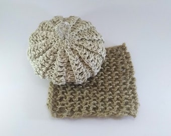 Duo Tawashi en chanvre + gratounette en jute éponges lavables zéro déchet 10 cm