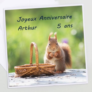 Une carte anniversaire  photo ecureuil roux  personnalisee, joyeux anniversaire, carte de voeux ecureuil, carte d'anniversaire,