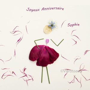 Carte anniversaire pétale de fleur de pivoine, impression de fleur, carte anniversaire personnalisable, prénom et âge, image 4