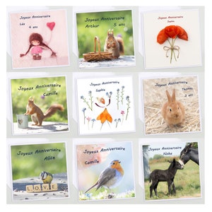 Carte anniversaire fille personnalisée photo poupée de laine petit coeur rose, carte de voeux pour petite fille, carte de voeux enfant, image 6