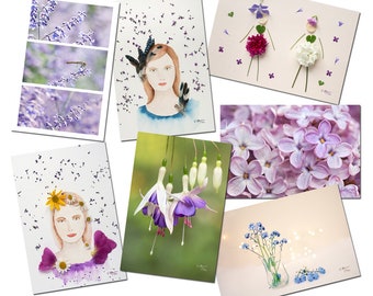 Promotion 7 cartes postales fleurs  en promotion, set cartes postales en promotion, carte de voeux fleur, postcrossing,