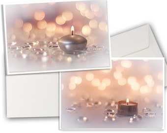 Two greeting cards light and small candle, postcards light, greeting card candle, candles candles light parties, photo card mourning,