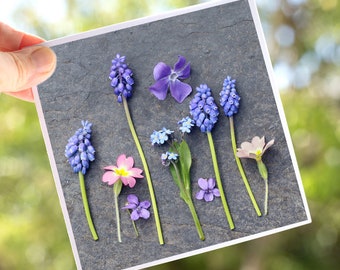 Carte de Voeux de Fleurs de Printemps, Note Florale, Fleurs sechees, carte postale fleur, cadeau jardinier, bouquet de fleur, art floral,