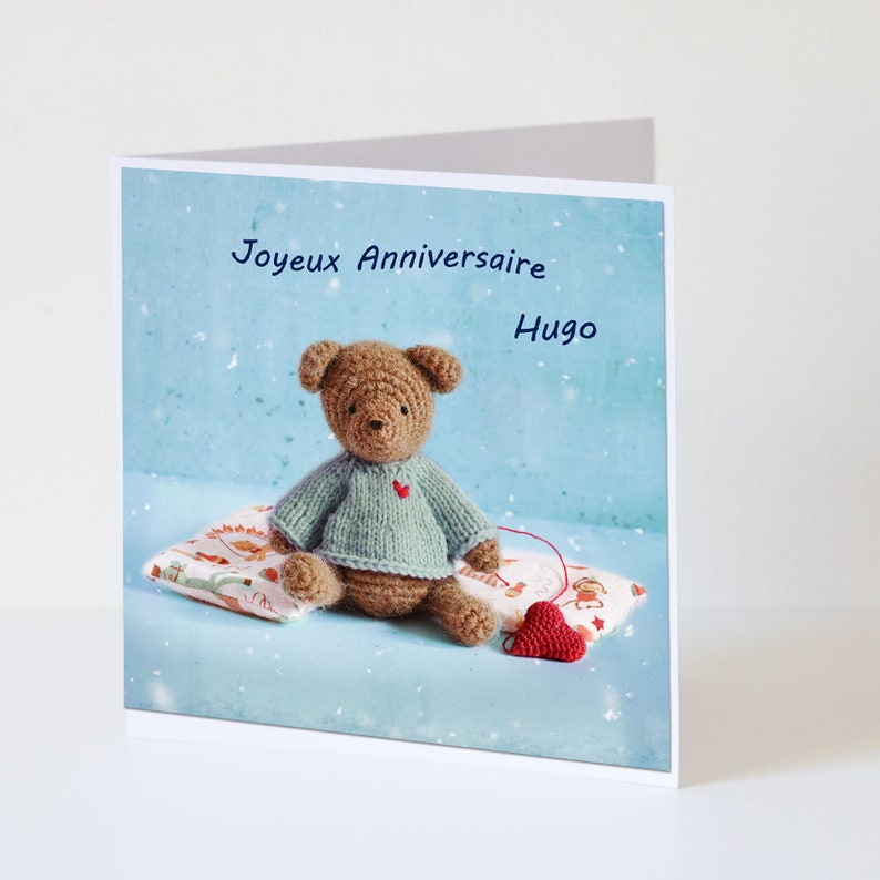 First name birthday card, customizable child birthday card, personalized photo of little cuddly bear, pretty birthday card, image 2