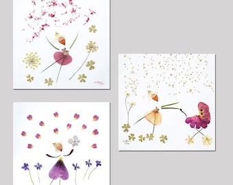 3 Cartes Postales Fleurs Sechees biologiques, carte postales filles en petales de fleur, fleurs seches, lot de cartes postales fleur,