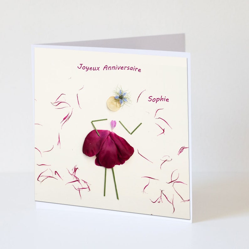 Carte anniversaire pétale de fleur de pivoine, impression de fleur, carte anniversaire personnalisable, prénom et âge, image 3