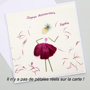 Carte anniversaire pétale de fleur de pivoine, impression de fleur, carte anniversaire personnalisable, prénom et âge, image 2