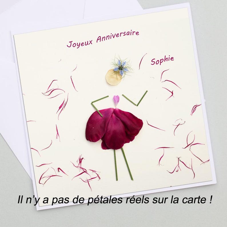 Carte anniversaire pétale de fleur de pivoine, impression de fleur, carte anniversaire personnalisable, prénom et âge, image 2