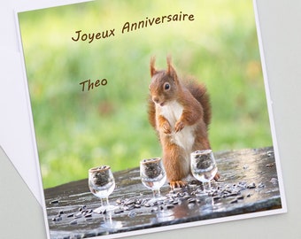 A customizable humor birthday card with a squirrel and glasses, happy birthday, funny birthday card,