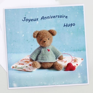 Tarjeta de cumpleaños infantil personalizable, tarjeta de cumpleaños para bebé, foto personalizada de osito de peluche, tarjeta para niños,