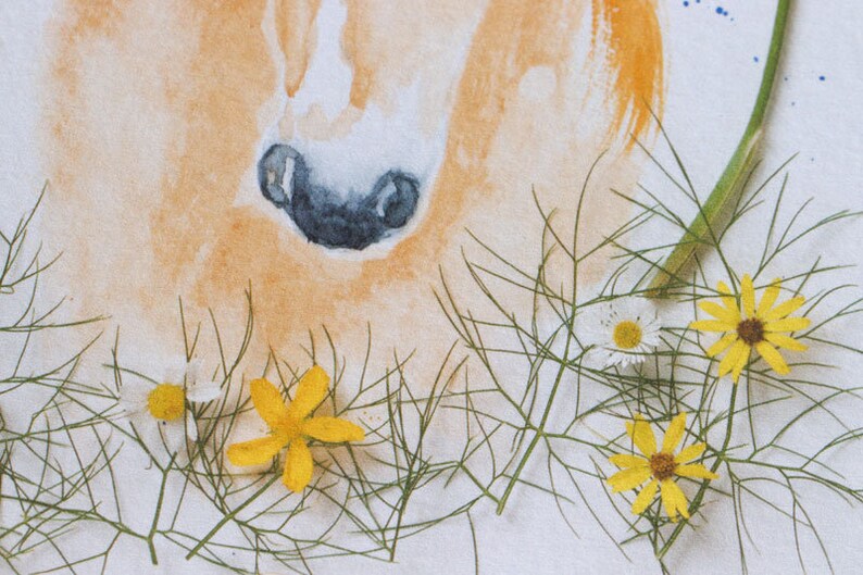 Portrait poney, impression aquarelle poney avec des fleurs , decoration chambre enfant, IMPRESSION aquarelle cheval, poney, image 5