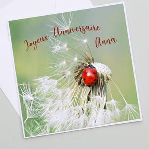 Carte anniversaire coccinelle personnalisable, carte coccinelle , carte anniversaire, photo coccinelle,