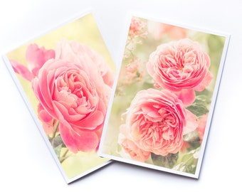 2 romantic pink flower cards, flower postcards, photo of small romantic roses, botanical postcards, floral gift,