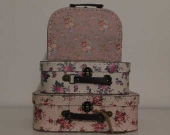 Set 3 Valisettes de vintage rose en carton