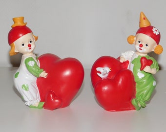 Lot 2 tirelires Clown rouge et vert en résine