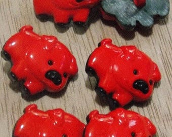 Set of six buttons with red pig foot