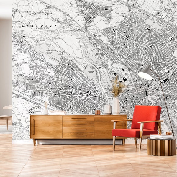 Custom Map Wallpaper - Bespoke historical map wallpaper mural of any location in Britain - Available in any size