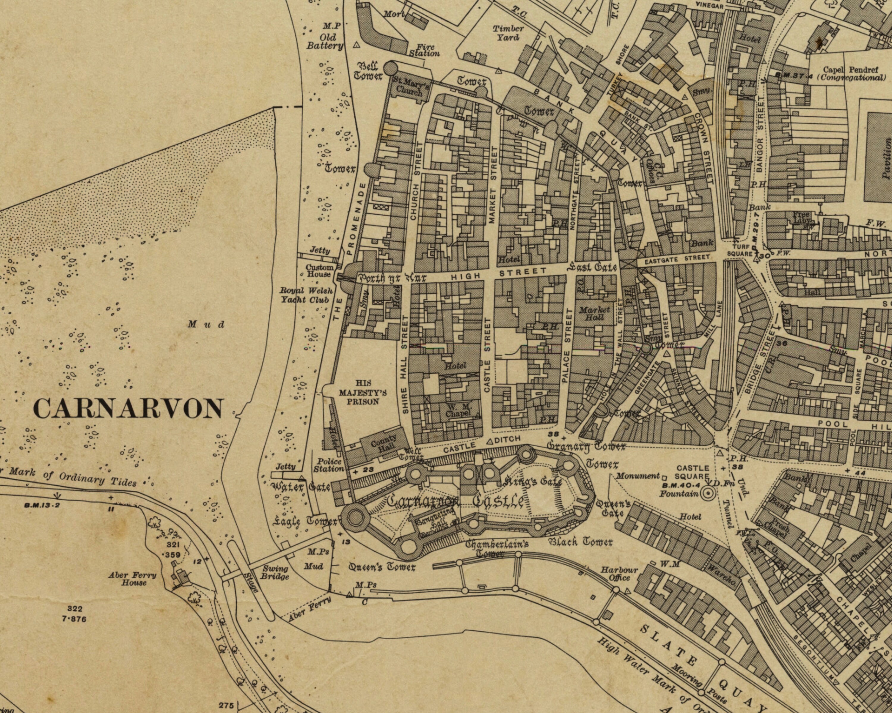 Old Map Caernarfon 1913 Wales map art print historical map Etsy