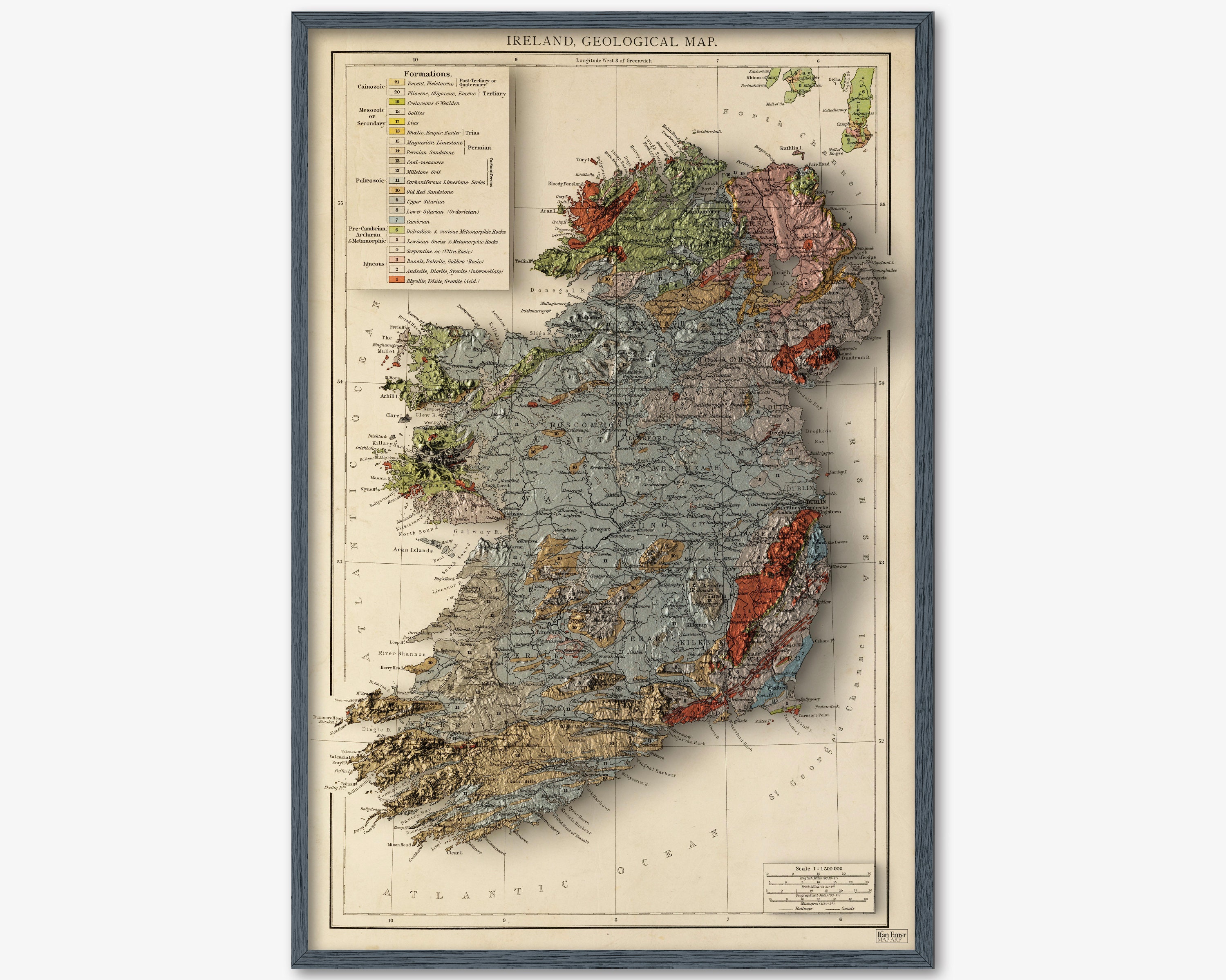 Ireland 1900 Geological Relief Map map art print historical | Etsy