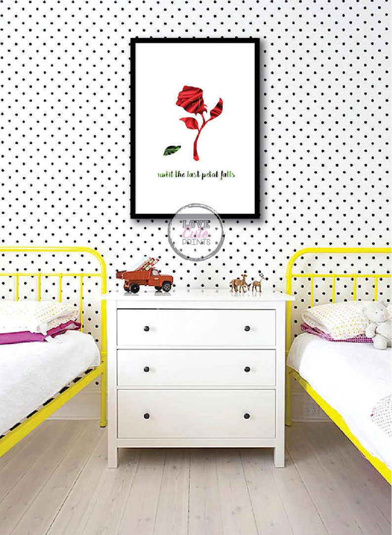 Printable Red Rose Poster Beauty And The Beast Wall Decor Gift For Kids Disney Room Decor