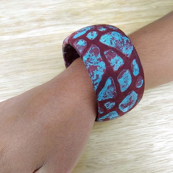 Bracelet en tissu batik africain - turquoise, bordeaux - brawaxl08