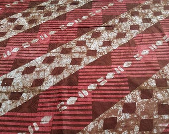 Batik bazin au mètre - marron, saumon - motifs ona edu - bkbz49