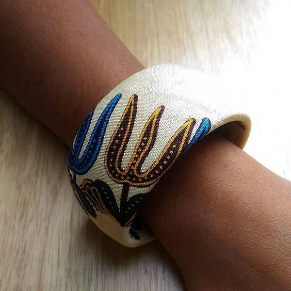 Bracelet en tissu wax africain - multicolore-brawaxl12