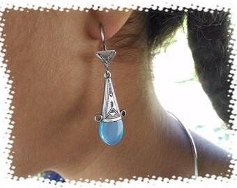 Boucles d'oreilles Touareg pierre fine bleu turquoise et argent - tgears74