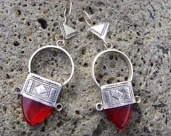 Boucles d'oreilles touareg en argent - croix d'Ingall rouge - tgears62
