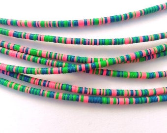 Discs beads 3 mm recycled plastic - pink, green, blue - dp07