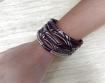 African wax fabric bracelet - brown - brawas32