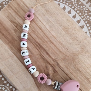 100% silicone pacifier clip - daisy daisy flower - personalized pacifier clip with first name in silicone birth gift