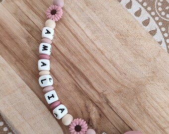 100% silicone pacifier clip - daisy daisy flower - personalized pacifier clip with first name in silicone birth gift