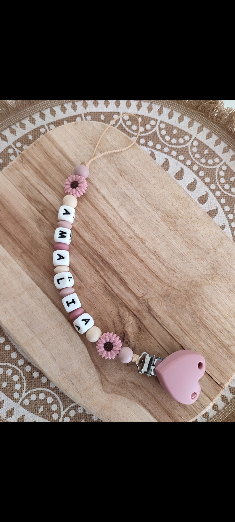 100% silicone pacifier clip daisy daisy flower personalized pacifier clip with first name in silicone birth gift image 1