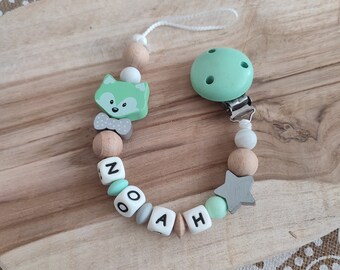 Fox silicone pacifier clip - customizable pacifier clip with silicone first name - silicone pacifier holder - birth gift